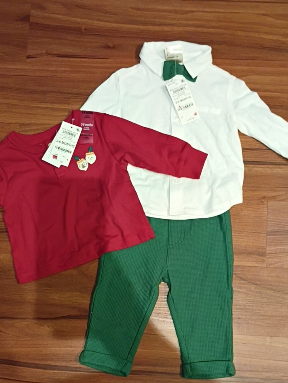 First Impressions Red Top, White Shirt & Green Pants Holiday Outfit
